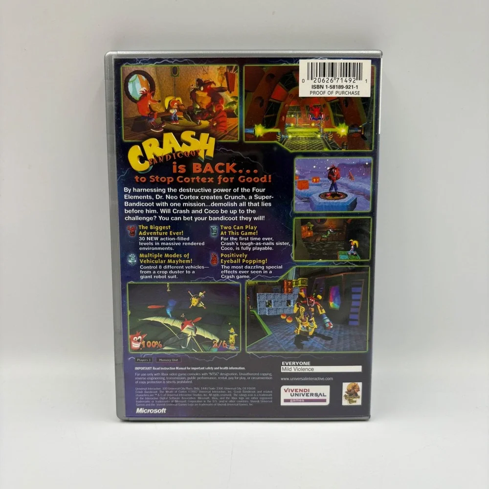 Microsoft Crash Bandicoot The Wrath of Cortex Xbox Silver Good Platinum